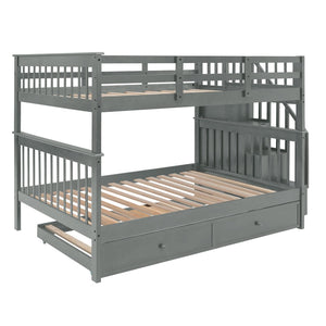 English Elm Stairway Full Over Bunk Bed with Trundle Stair Shelving and Kids Storage Gray LT100210AAE