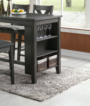 English Elm Modern Counter Height Dining Table with Built-In Side Storage Shelves, 60" Wooden Breakfast Table Gray Wash 38 L x 63 W x 6 H B01164101
