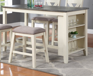 English Elm Modern Counter Height Dining Table with Built-In Side Storage Shelves, 60" Wooden Breakfast Table Off White 63 L x 38 W x 6 H B01164100