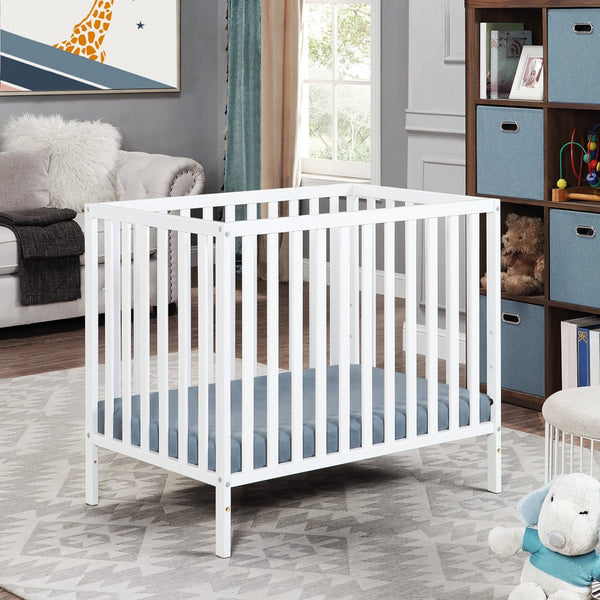 English Elm Palmer Convertible Mini Crib with Mattress Pad Compact Nursery Infant Sleeping White B02263648