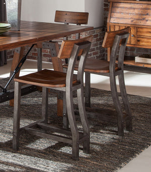 English Elm Rustic Industrial 7pc Counter Height Dining Set with Gunmetal Frame, Rustic Brown Acacia Veneer Finish Multicolor 69.5 L x 43.25 W x 10 H B011S00193