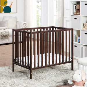 English Elm Palmer Convertible Mini Crib with Mattress Pad Compact Nursery Infant Sleeping Espresso B02263646