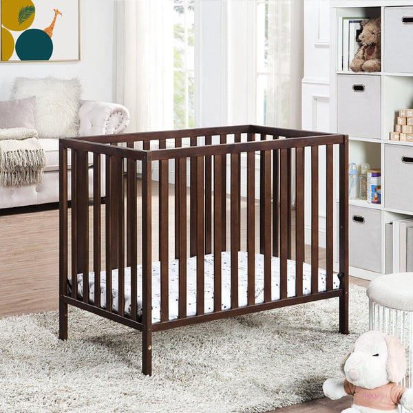 English Elm Palmer Convertible Mini Crib with Mattress Pad Compact Nursery Infant Sleeping Espresso B02263646