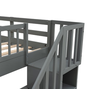 English Elm Stairway Full Over Bunk Bed with Trundle Stair Shelving and Kids Storage Gray LT100210AAE