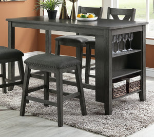 English Elm Modern Counter Height Dining Table with Built-In Side Storage Shelves, 60" Wooden Breakfast Table Gray Wash 38 L x 63 W x 6 H B01164101