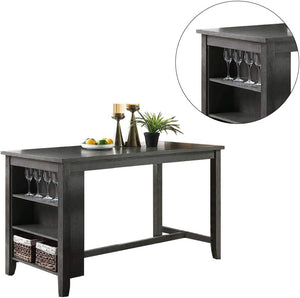 English Elm Modern Solid Acacia 5pc Counter Height Dining Set with Upholstered Button Cushions & Shelves Gray Wash 18.5 L x 41.5 W x 11.5 H B011S00208