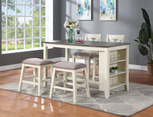 English Elm Modern Counter Height Dining Table with Built-In Side Storage Shelves, 60" Wooden Breakfast Table Off White 63 L x 38 W x 6 H B01164100