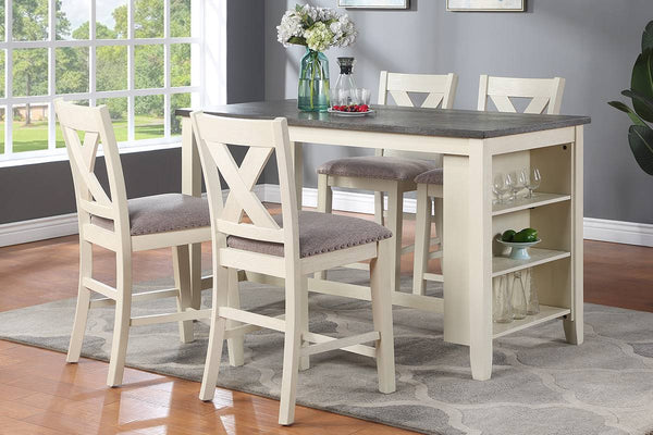 English Elm Modern Counter Height Dining Table with Built-In Side Storage Shelves, 60" Wooden Breakfast Table Off White 63 L x 38 W x 6 H B01164100
