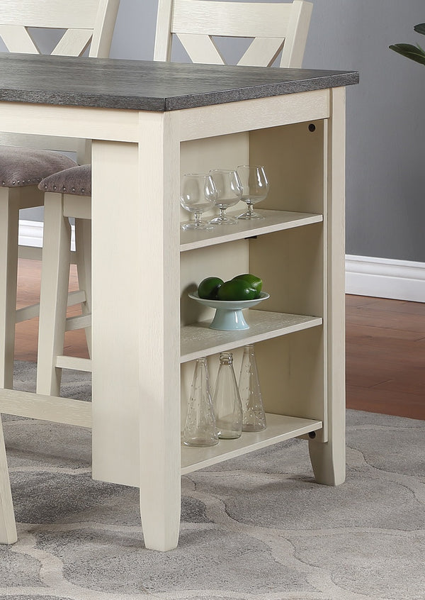 English Elm Modern Counter Height Dining Table with Built-In Side Storage Shelves, 60" Wooden Breakfast Table Off White 63 L x 38 W x 6 H B01164100