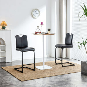 English Elm Black Faux Leather Counter Barstools with Footrest and Handle Set of 2 Modern W24154186
