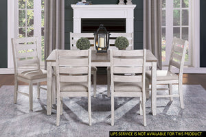 English Elm Grayish 7-Piece Dining Set With Rectangular Table & Upholstered Chairs – Stylish Acacia Finish! B011S00194