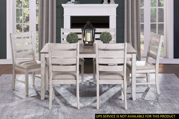 English Elm Grayish 7-Piece Dining Set With Rectangular Table & Upholstered Chairs – Stylish Acacia Finish! B011S00194