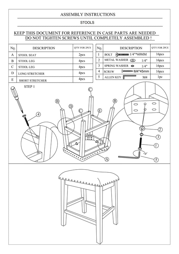 English Elm Modern Solid Acacia 5pc Counter Height Dining Set with Upholstered Button Cushions & Shelves Gray Wash 19.5 L x 29 W x 8 H B011S00206