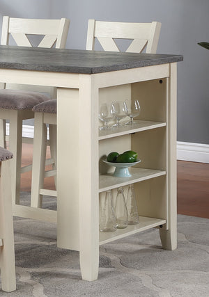 English Elm Modern Counter Height 5pc Dining Set with Solid Acacia, Linen-Like Cushions, Storage Shelves, Cream Finish Off White 19 L x 29 W x 8 H B011S00205