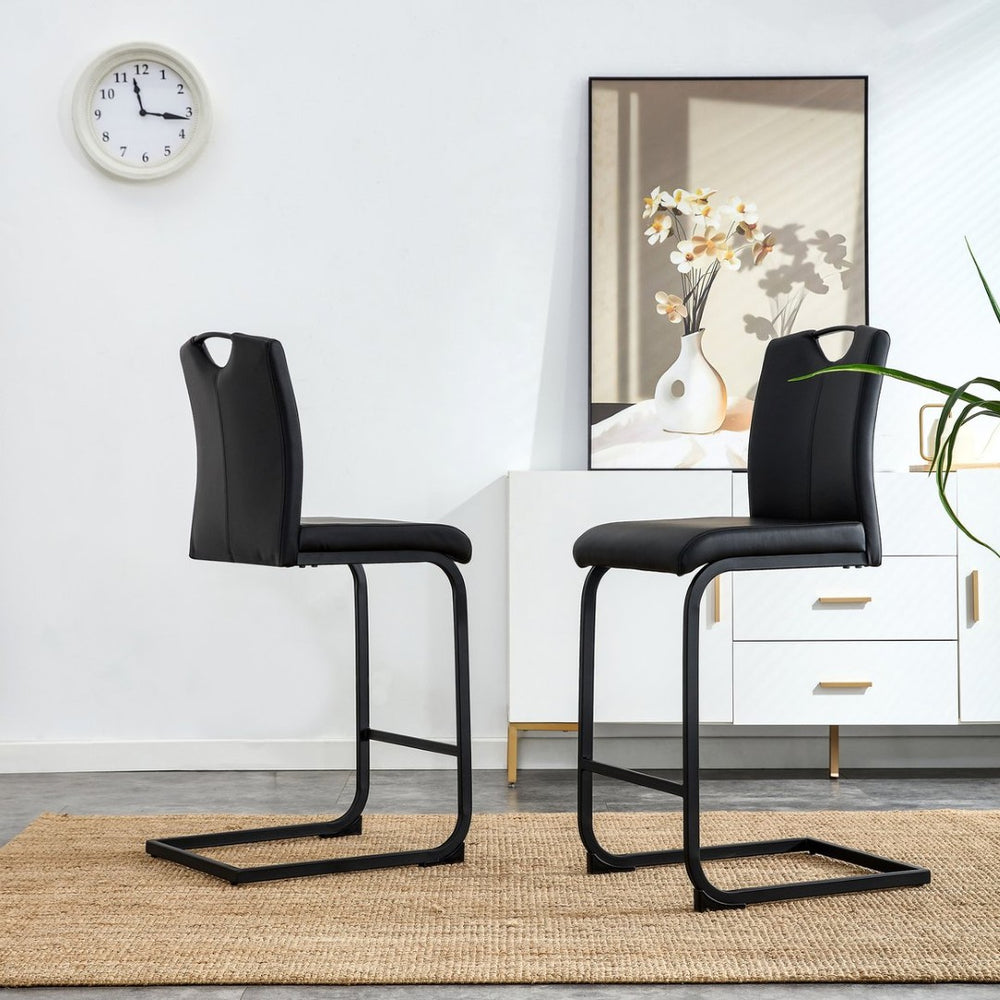 English Elm Black Faux Leather Counter Barstools with Footrest and Handle Set of 2 Modern W24154186