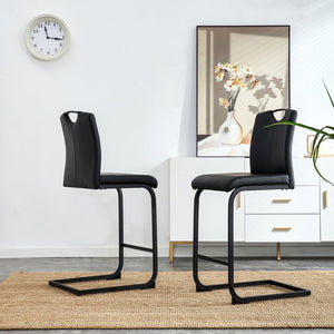 English Elm Black Faux Leather Counter Barstools with Footrest and Handle Set of 2 Modern W24154186
