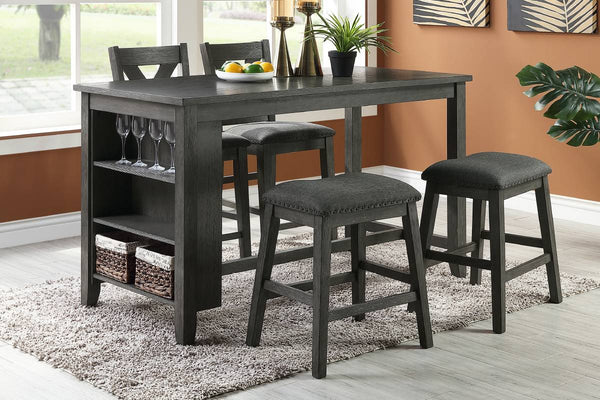 English Elm Modern Counter Height Dining Table with Built-In Side Storage Shelves, 60" Wooden Breakfast Table Gray Wash 38 L x 63 W x 6 H B01164101