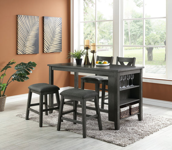 English Elm Modern Counter Height Dining Table with Built-In Side Storage Shelves, 60" Wooden Breakfast Table Gray Wash 38 L x 63 W x 6 H B01164101