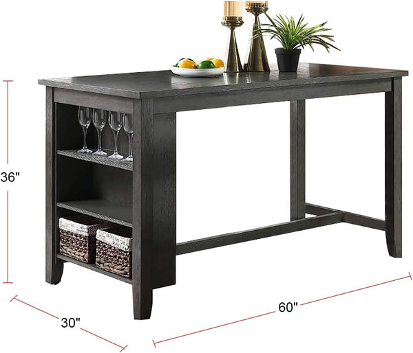 English Elm Modern Counter Height Dining Table with Built-In Side Storage Shelves, 60" Wooden Breakfast Table Gray Wash 38 L x 63 W x 6 H B01164101