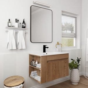 English Elm 30 Inch Bathroom Vanity With Adjustable Open Shelf & Modern White Ceramic Basin For Easy Assembly W999S00003