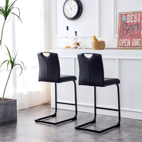 English Elm Black Faux Leather Counter Barstools with Footrest and Handle Set of 2 Modern W24154186