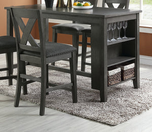 English Elm Modern Counter Height Dining Table with Built-In Side Storage Shelves, 60" Wooden Breakfast Table Gray Wash 38 L x 63 W x 6 H B01164101