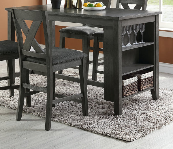 English Elm Modern Counter Height Dining Table with Built-In Side Storage Shelves, 60" Wooden Breakfast Table Gray Wash 38 L x 63 W x 6 H B01164101