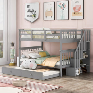 English Elm Stairway Full Over Bunk Bed with Trundle Stair Shelving and Kids Storage Gray LT100210AAE