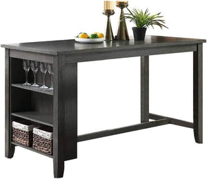 English Elm Modern Counter Height Dining Table with Built-In Side Storage Shelves, 60" Wooden Breakfast Table Gray Wash 38 L x 63 W x 6 H B01164101