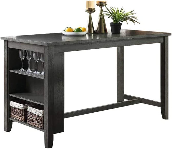 English Elm Modern Counter Height Dining Table with Built-In Side Storage Shelves, 60" Wooden Breakfast Table Gray Wash 38 L x 63 W x 6 H B01164101