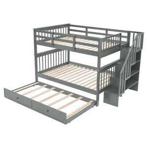 English Elm Stairway Full Over Bunk Bed with Trundle Stair Shelving and Kids Storage Gray LT100210AAE