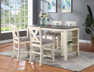 English Elm Modern Counter Height Dining Table with Built-In Side Storage Shelves, 60" Wooden Breakfast Table Off White 63 L x 38 W x 6 H B01164100