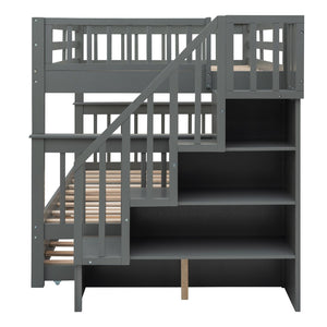 English Elm Stairway Full Over Bunk Bed with Trundle Stair Shelving and Kids Storage Gray LT100210AAE