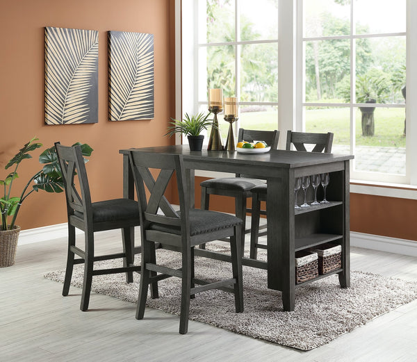 English Elm Modern Counter Height Dining Table with Built-In Side Storage Shelves, 60" Wooden Breakfast Table Gray Wash 38 L x 63 W x 6 H B01164101