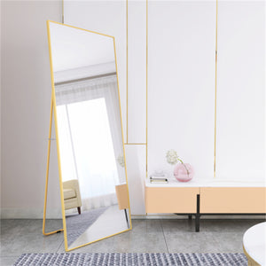 English Elm Wall-Mounted Alloy Frame Full Length Mirror with Slim Profile and Durable Glass for Elegant Spaces Golden W151064129