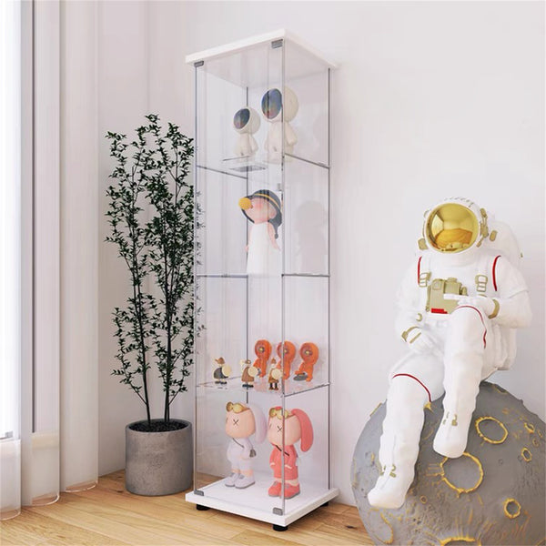 English Elm One sleek glass display cabinet with one door and 4 adjustable shelves for showcasing décor and collectibles White W151064125