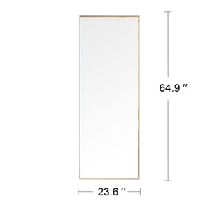 English Elm Wall-Mounted Alloy Frame Full Length Mirror with Slim Profile and Durable Glass for Elegant Spaces Golden W151064129