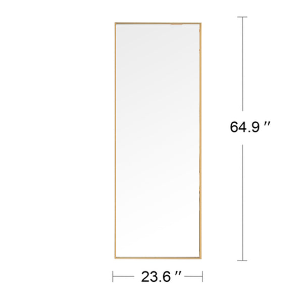 English Elm Wall-Mounted Alloy Frame Full Length Mirror with Slim Profile and Durable Glass for Elegant Spaces Golden W151064129