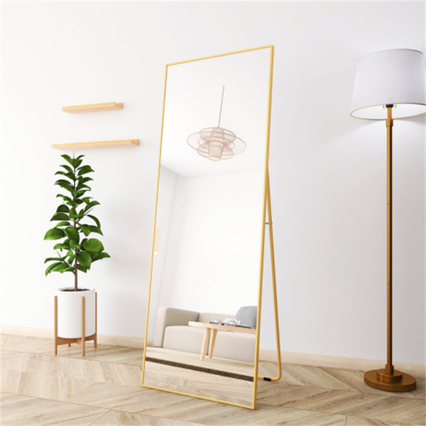English Elm Wall-Mounted Alloy Frame Full Length Mirror with Slim Profile and Durable Glass for Elegant Spaces Golden W151064129
