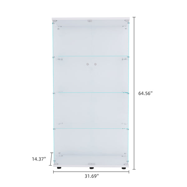 English Elm Lighted Tempered Glass Display Cabinet with Locked Doors, 4 Shelves, Secure Showcase for Collectibles White W1510S00009