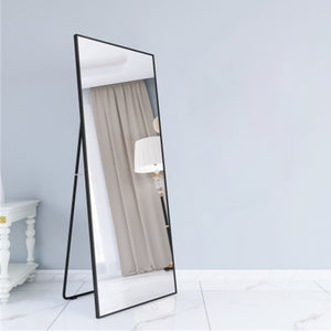 English Elm Wall-Mounted Alloy Frame Full Length Mirror with Slim Profile and Durable Glass for Elegant Spaces Black W151064128