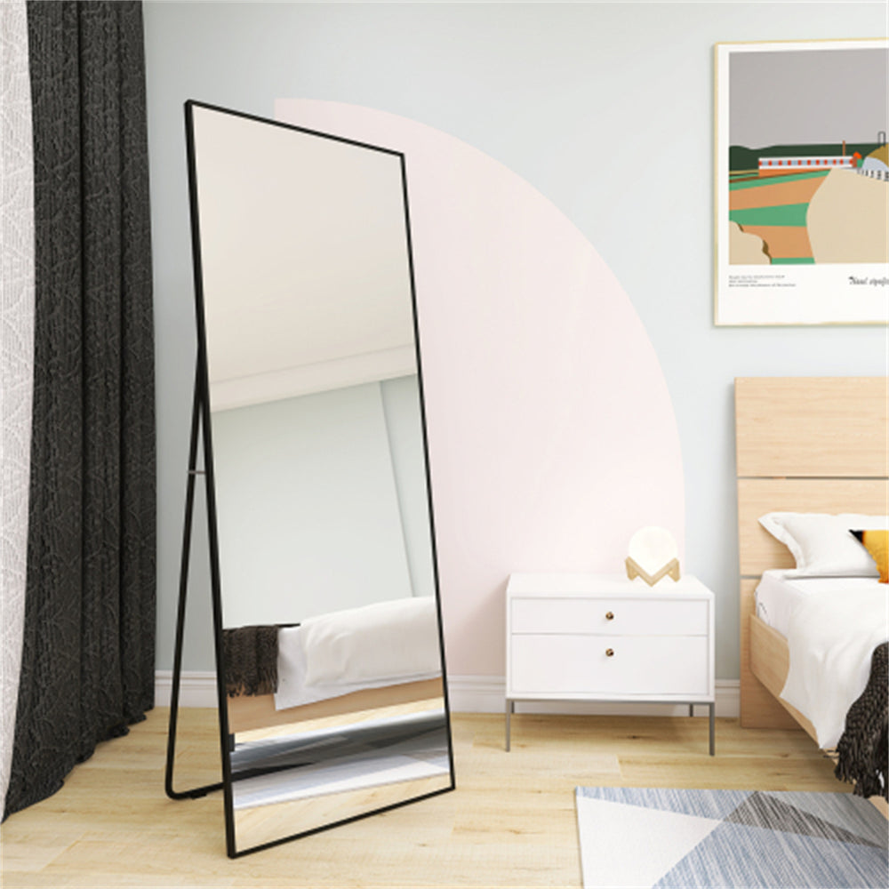 English Elm Wall-Mounted Alloy Frame Full Length Mirror with Slim Profile and Durable Glass for Elegant Spaces Black W151064128