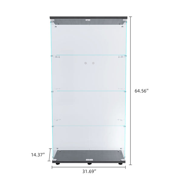 English Elm Led Display Cabinet With 4 Shelves & Security Lock - Elegant Black Glass Showcase With Led Lighting W1510S00012