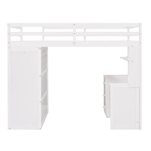 English Elm Twin Loft Bed with Built-in Desk Wardrobe and Drawers for Kids Compact Rooms White LT000301AAK-1