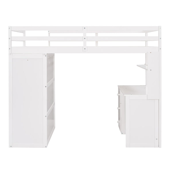 English Elm Twin Loft Bed with Built-in Desk Wardrobe and Drawers for Kids Compact Rooms White LT000301AAK-1