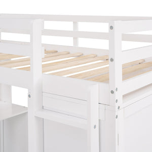 English Elm Twin Loft Bed with Built-in Desk Wardrobe and Drawers for Kids Compact Rooms White LT000301AAK-1