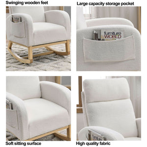 English Elm [video] Welike Plush Teddy Fleece Rocking Accent Chair with Tall Backrest and Side Pockets W83472313