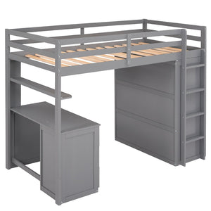 English Elm Twin Loft Bed with Built-in Desk Wardrobe and Drawers for Kids Compact Rooms Gray LT000301AAE-1