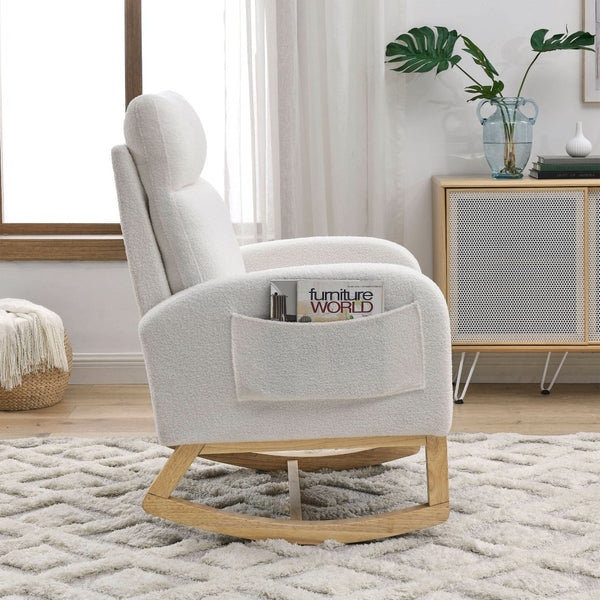 English Elm [video] Welike Plush Teddy Fleece Rocking Accent Chair with Tall Backrest and Side Pockets W83472313
