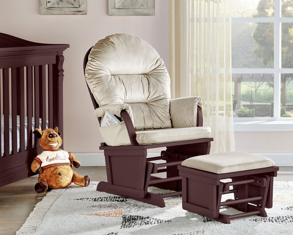 English Elm Madison Glider Ottoman Set Plush Upholstered Nursery Chair with Ball Bearing Smooth Glide Espresso B02263777